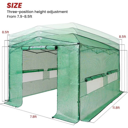 Portable Greenhouse Pop-up Greenhouse Indoor Outdoor Plant Gardening Canopy, 2 Roll-Up Zipper Doors and 4 Side Windows，Green